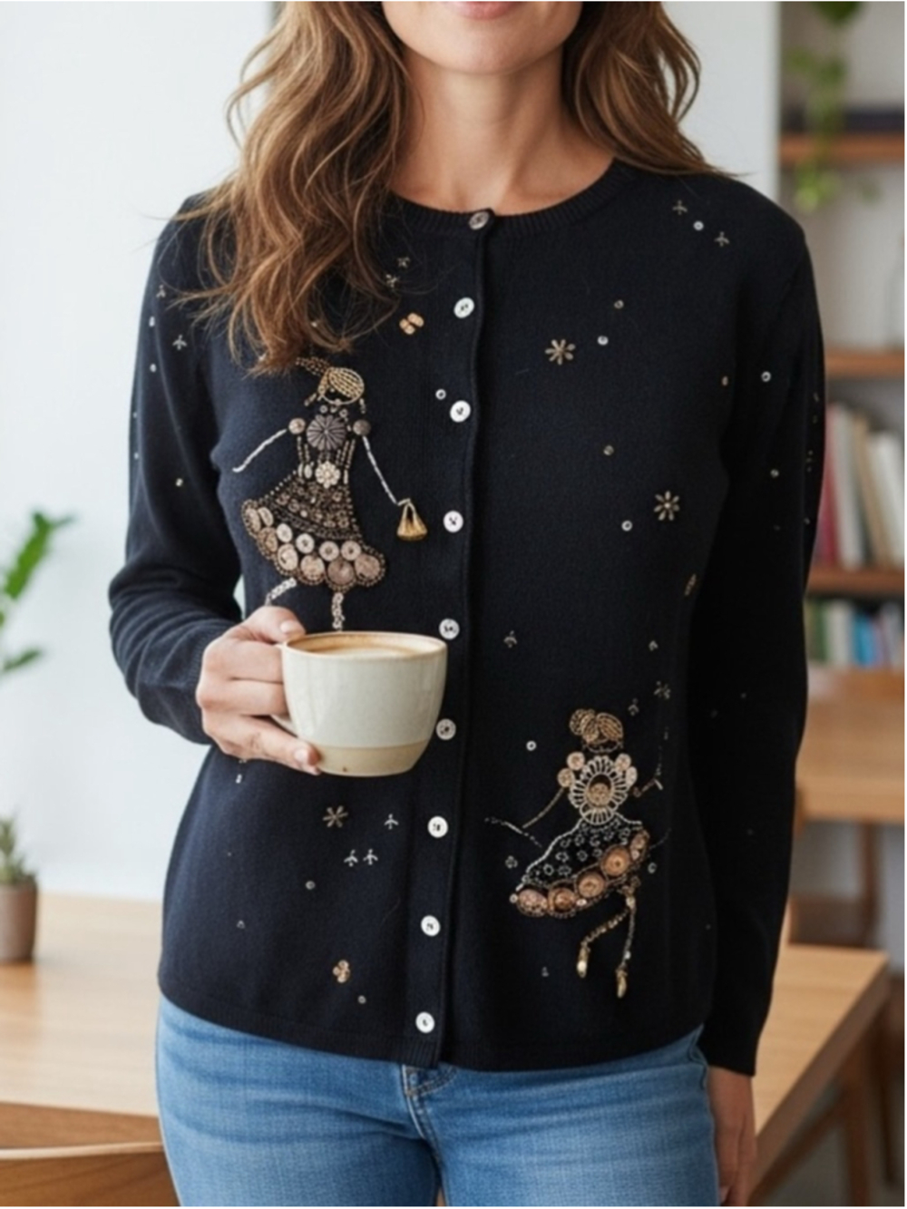 Susan Bristol Dancing Girls Cardigan Size L Black